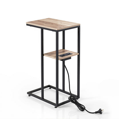 C-Shaped Side Table Charging Station 2-Tier | HomeAndLiving