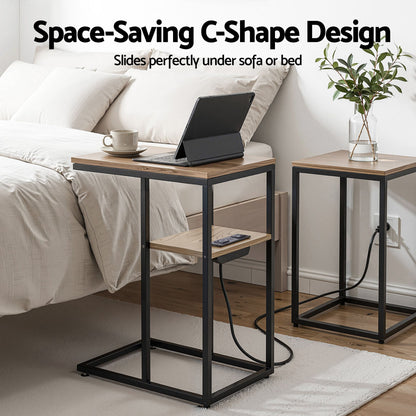 C-Shaped Side Table Charging Station 2-Tier | HomeAndLiving