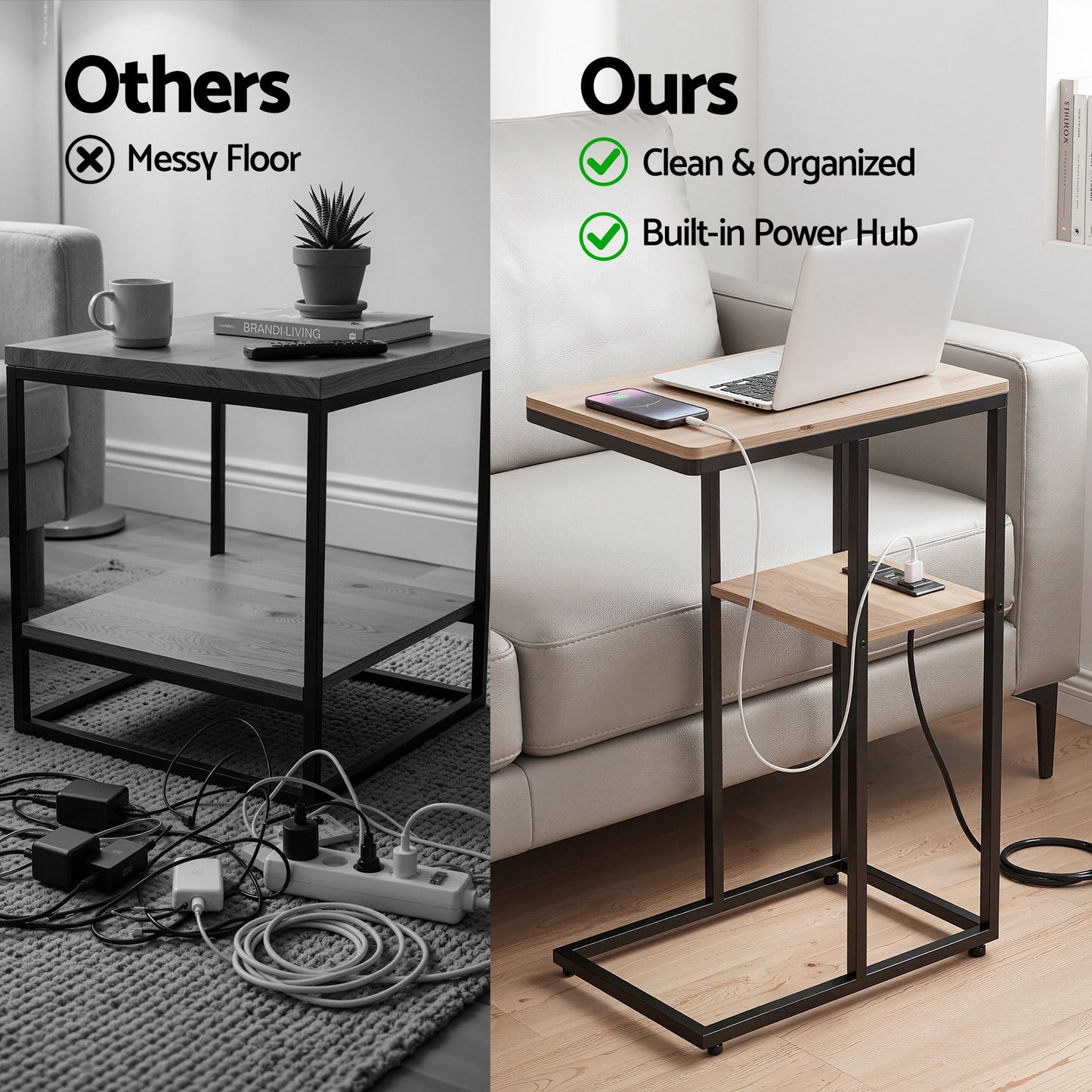 C-Shaped Side Table Charging Station 2-Tier | HomeAndLiving