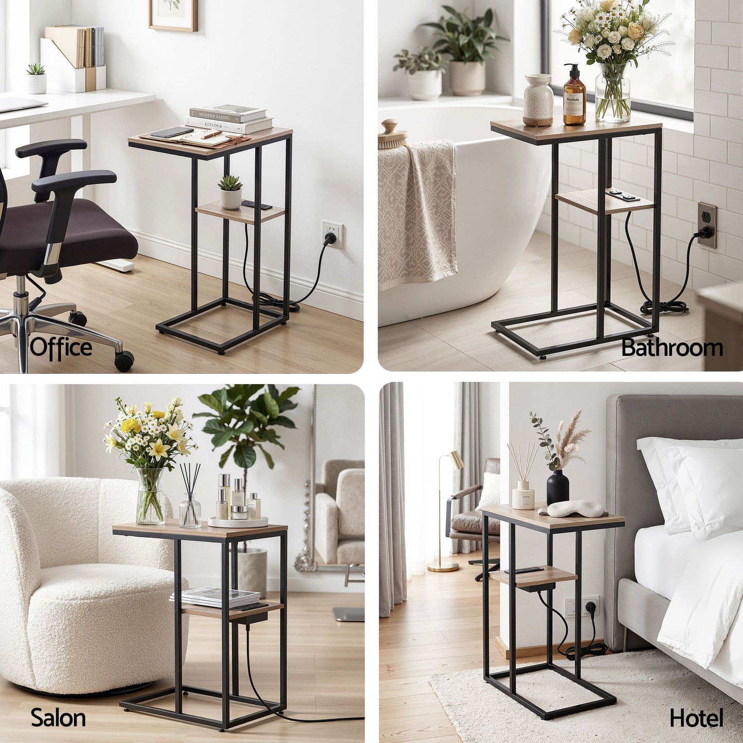 C-Shaped Side Table Charging Station 2-Tier | HomeAndLiving