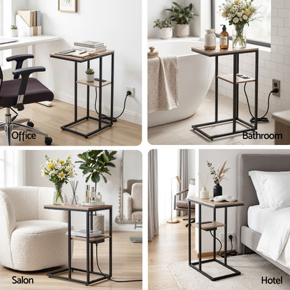 C-Shaped Side Table Charging Station 2-Tier | HomeAndLiving