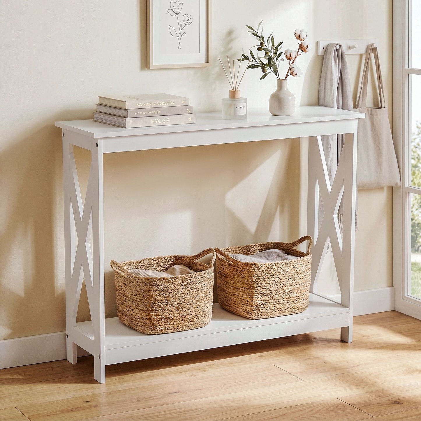 Console Table Hallway Narrow 2-Tier 100cm White | HomeAndLiv