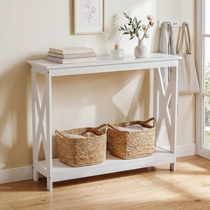 Console Table Hallway Narrow 2-Tier 100cm White | HomeAndLiv