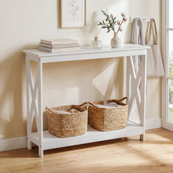 Console Table Hallway Narrow 2-Tier 100cm White | HomeAndLiv