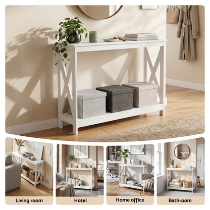 Console Table Hallway Narrow 2-Tier 100cm White | HomeAndLiv