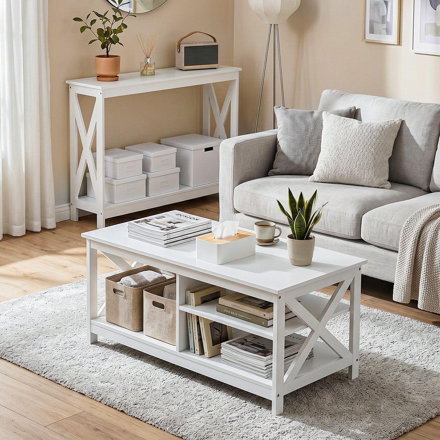 Console Table Hallway Narrow 2-Tier 100cm White | HomeAndLiv