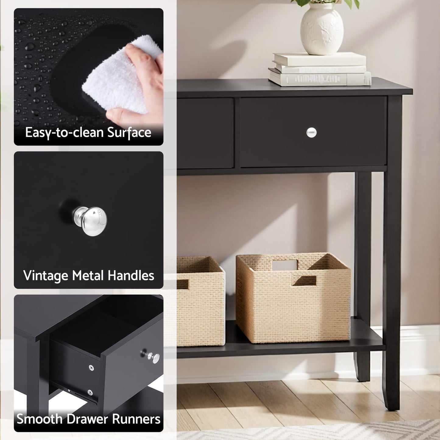 Console Table Black 80cm 80x30x74cm