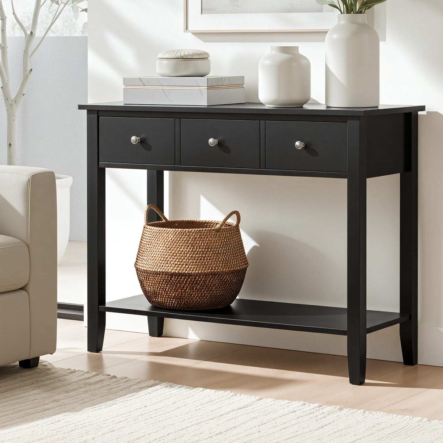 Console Table Black 100cm 100x30x74cm