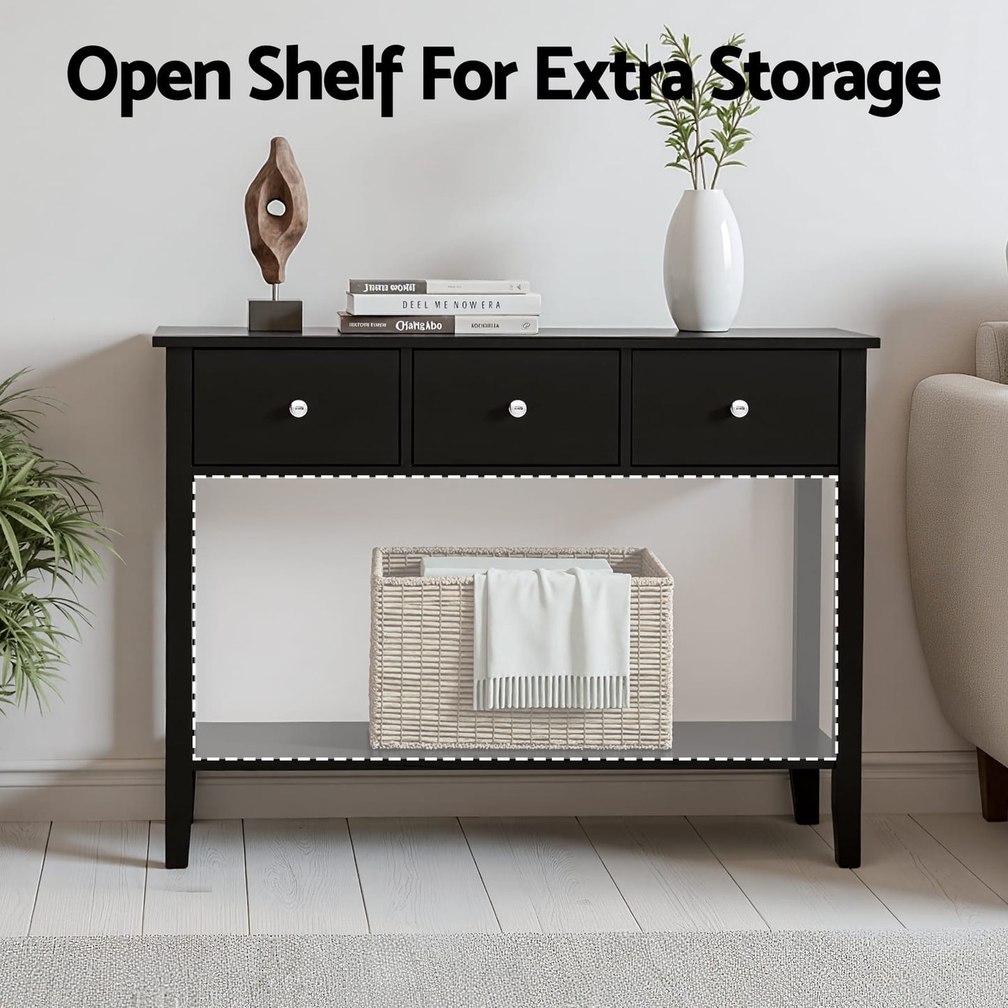Console Table Black 100cm 100x30x74cm