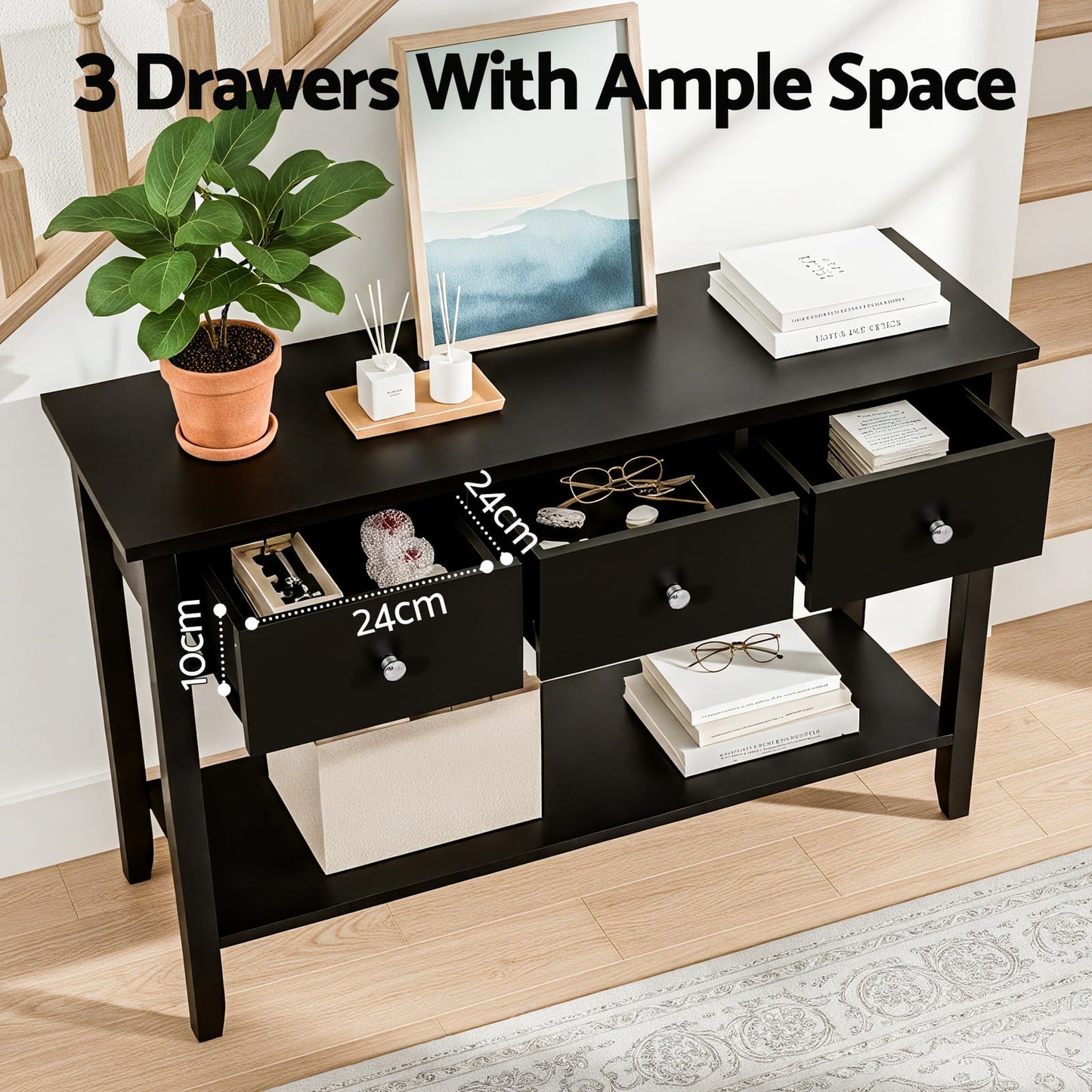Console Table Black 100cm 100x30x74cm