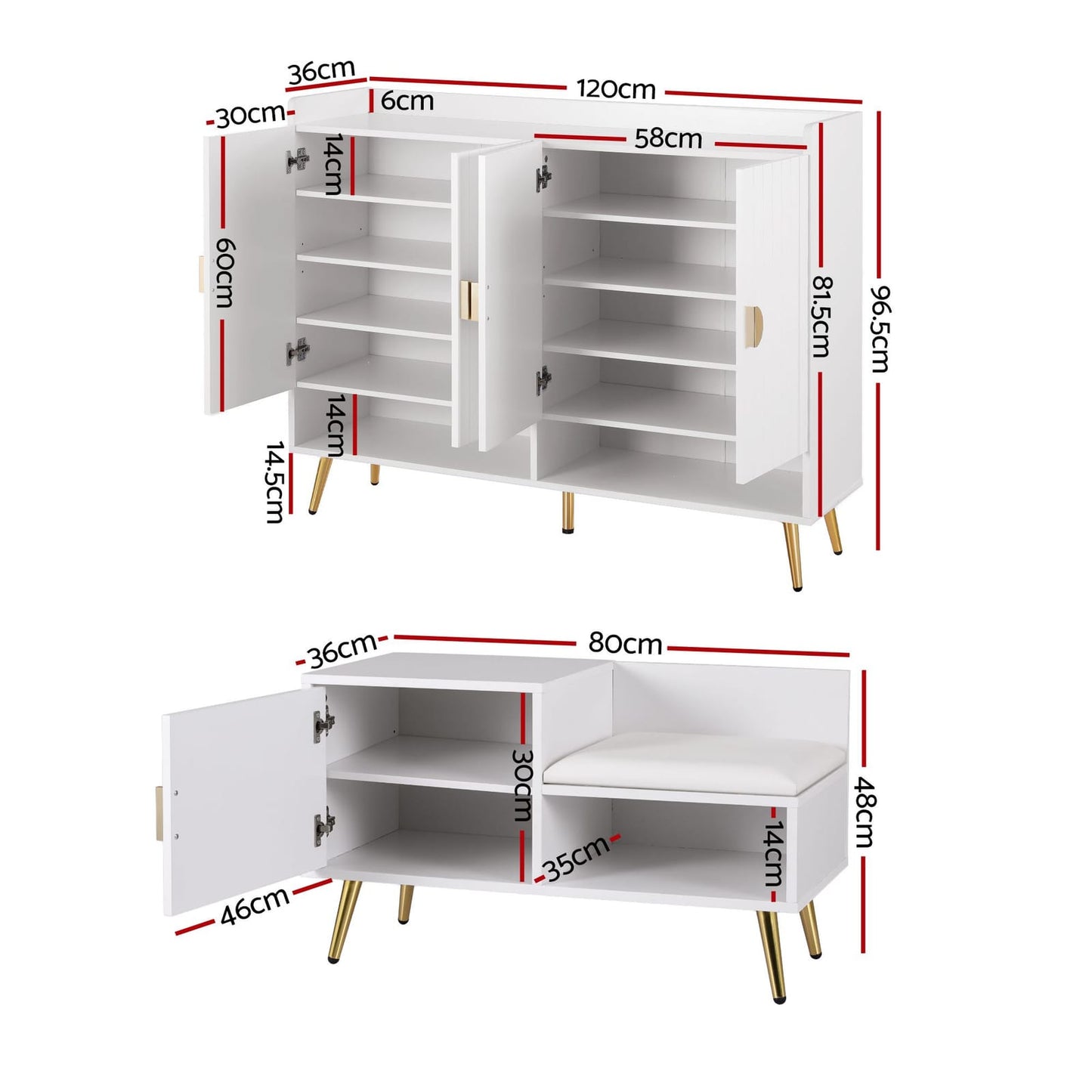 Shoe Cabinet Bench White 120x36x96.5cm