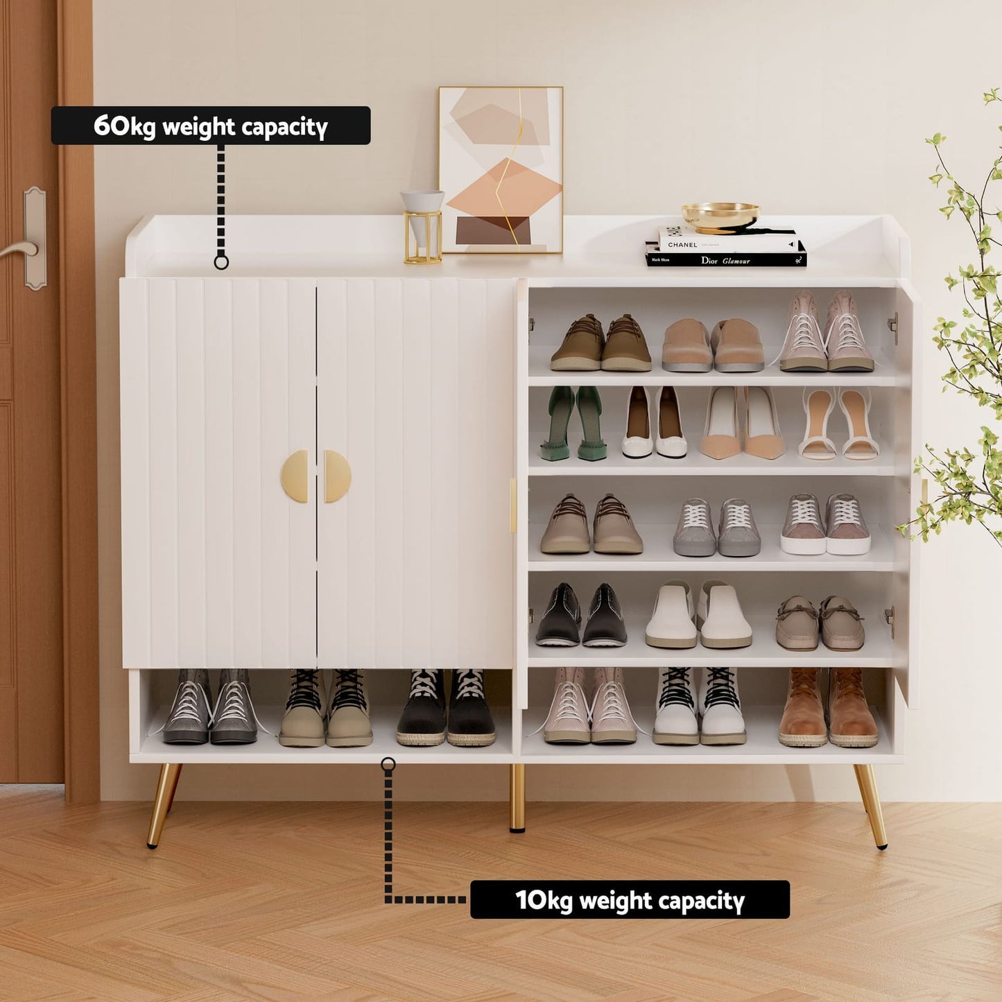 Shoe Cabinet Bench White 120x36x96.5cm