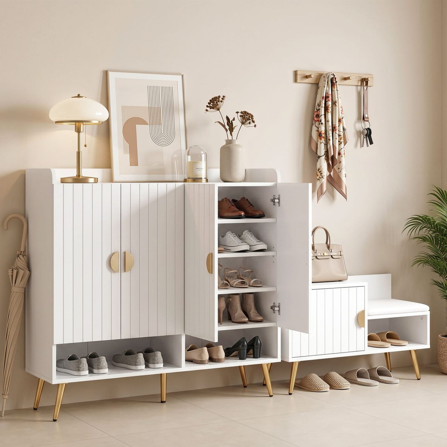 Shoe Cabinet Bench White 120x36x96.5cm