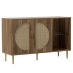 Rattan Buffet Sideboard with Display Shelves for Kitchen Storage