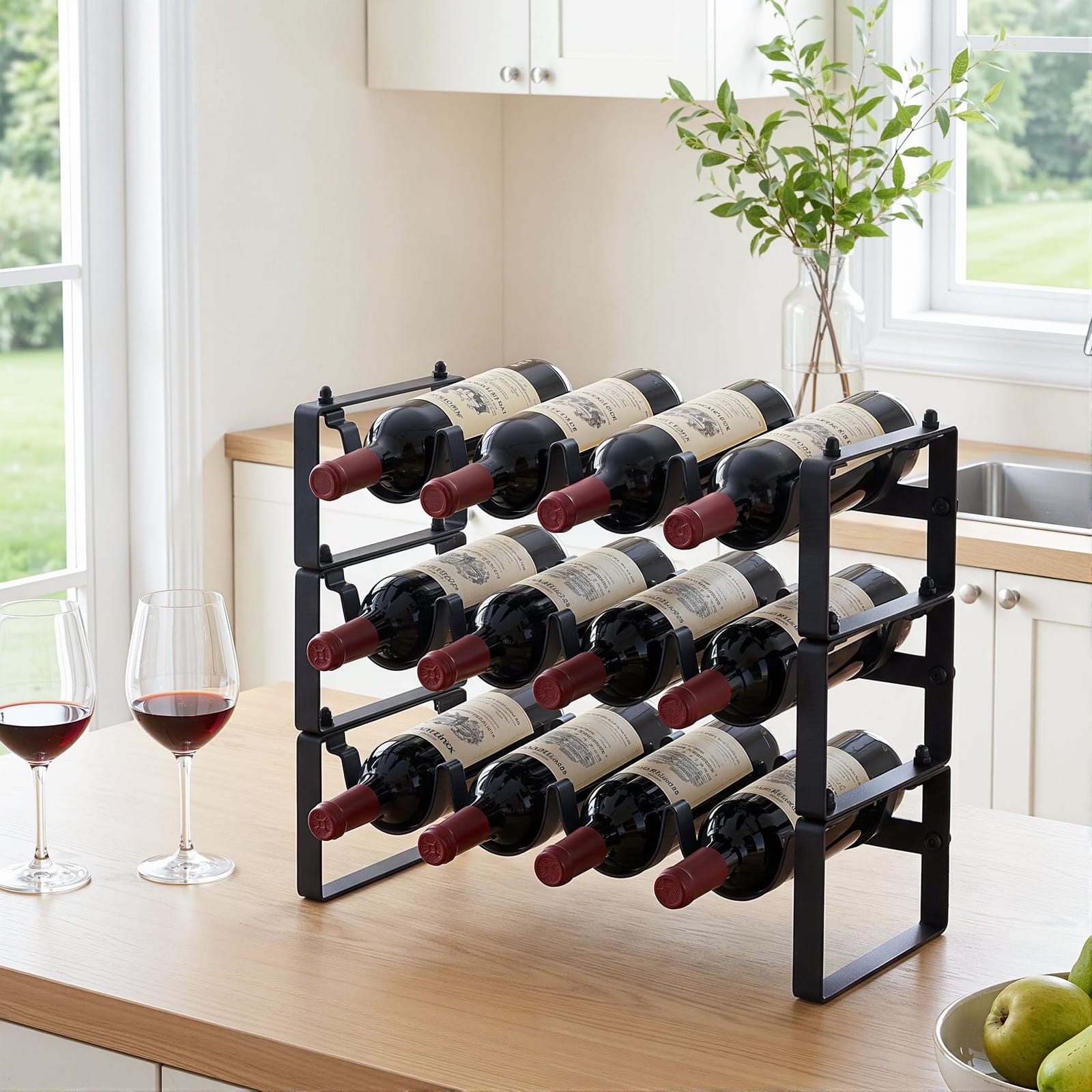Metal Wine Rack 12 Bottle Freestanding Black | HomeAndLiving