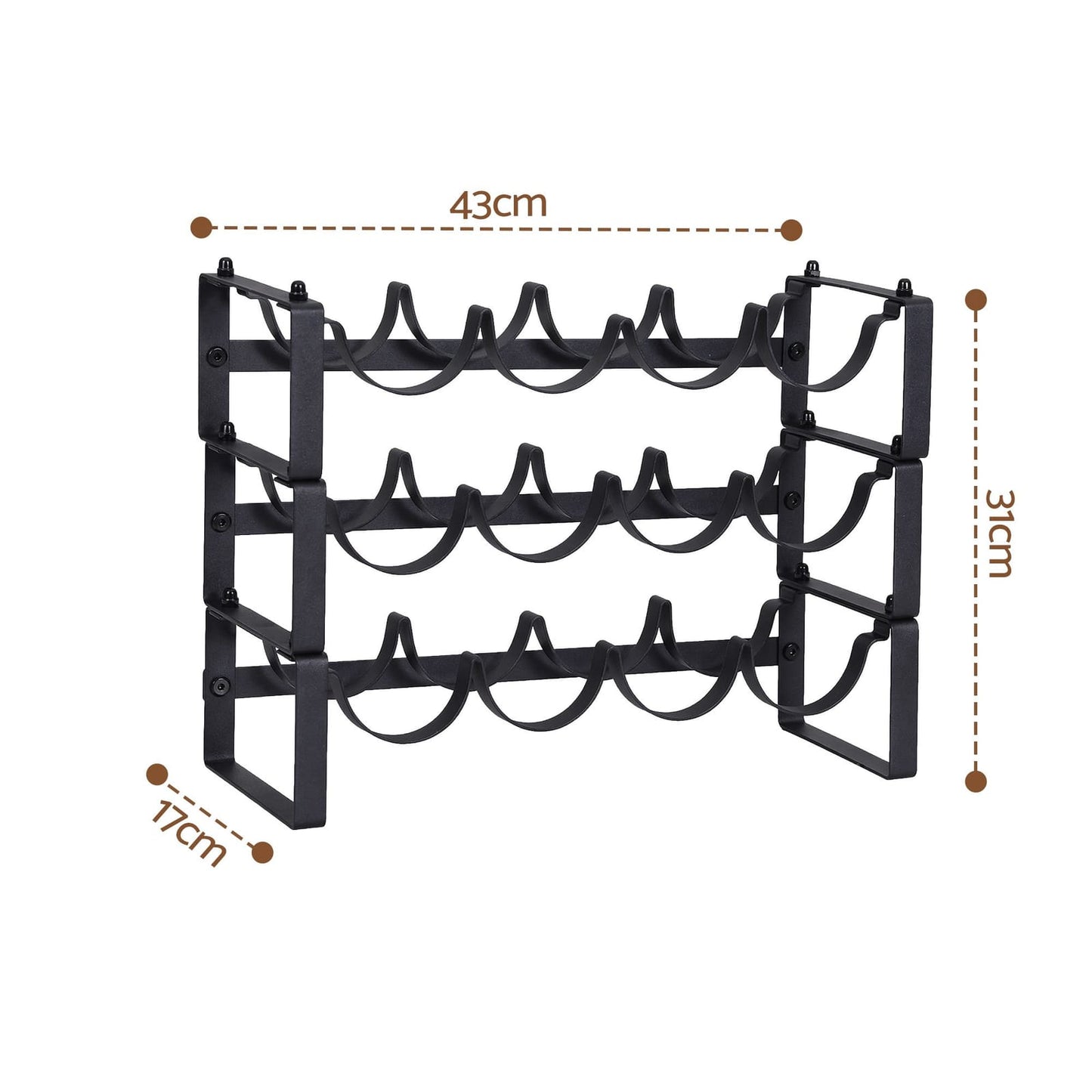 Metal Wine Rack 12 Bottle Freestanding Black | HomeAndLiving - 3