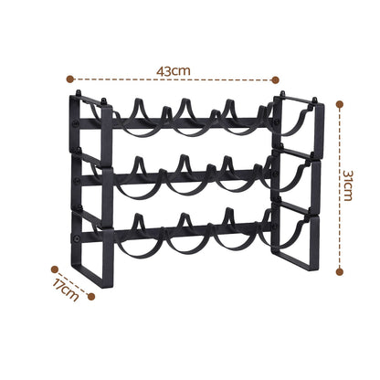 Metal Wine Rack 12 Bottle Freestanding Black | HomeAndLiving - 3