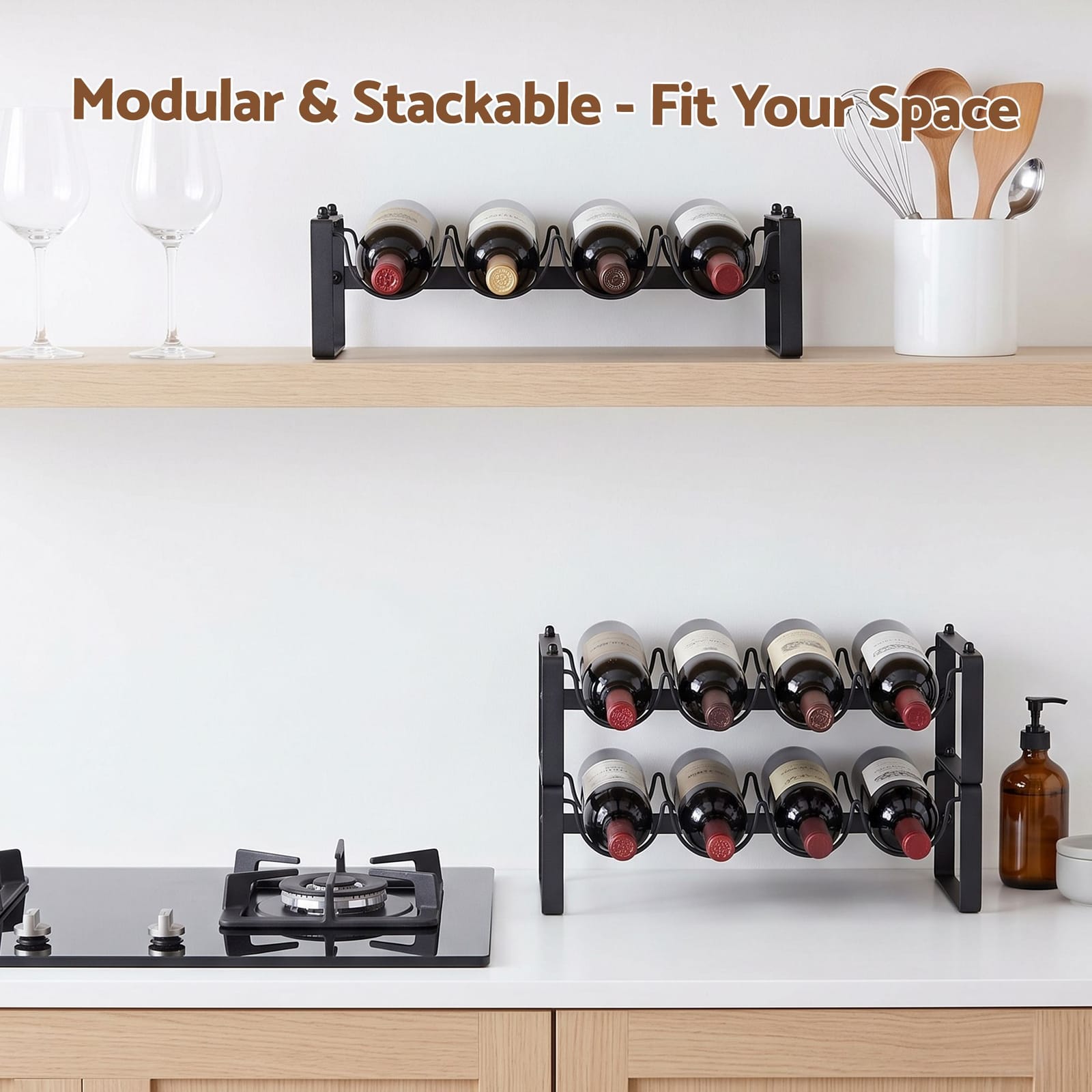 Metal Wine Rack 12 Bottle Freestanding Black | HomeAndLiving - 5