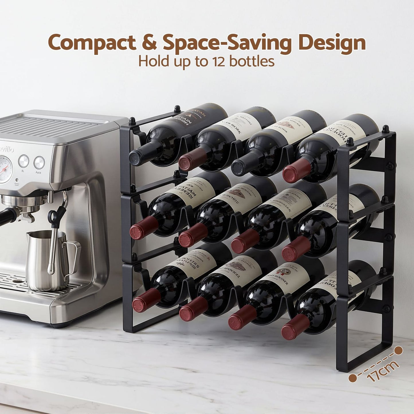 Metal Wine Rack 12 Bottle Freestanding Black | HomeAndLiving - 6