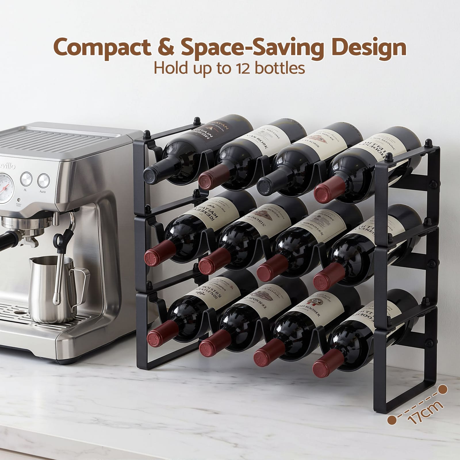 Metal Wine Rack 12 Bottle Freestanding Black | HomeAndLiving - 6