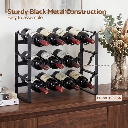 Metal Wine Rack 12 Bottle Freestanding Black | HomeAndLiving - 7