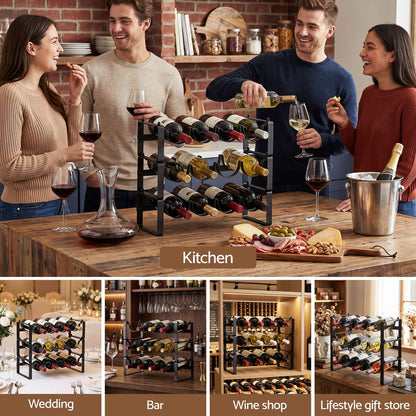 Metal Wine Rack 12 Bottle Freestanding Black | HomeAndLiving - 8
