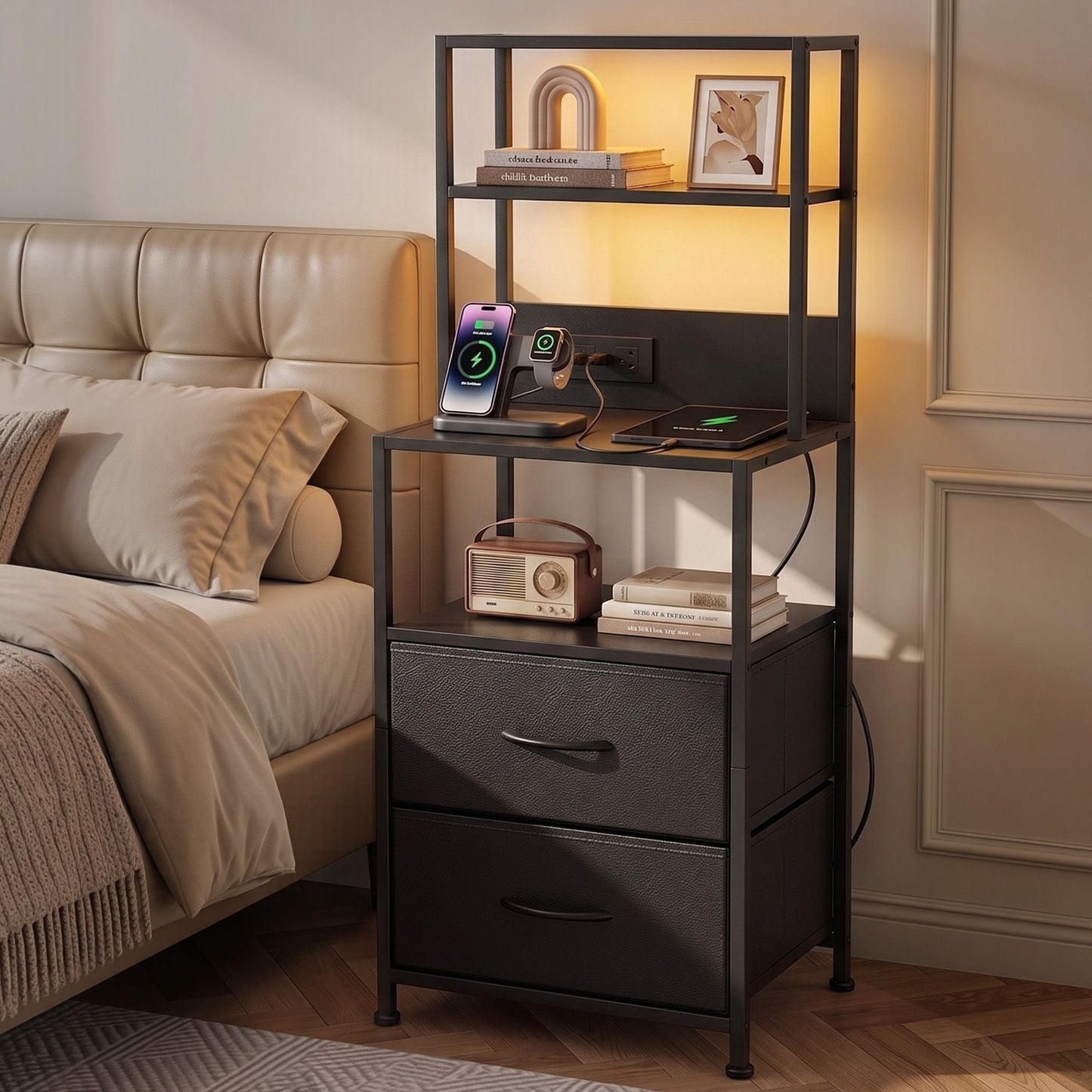 Bedside Table Charging Station LED Nightstand | Home & Living