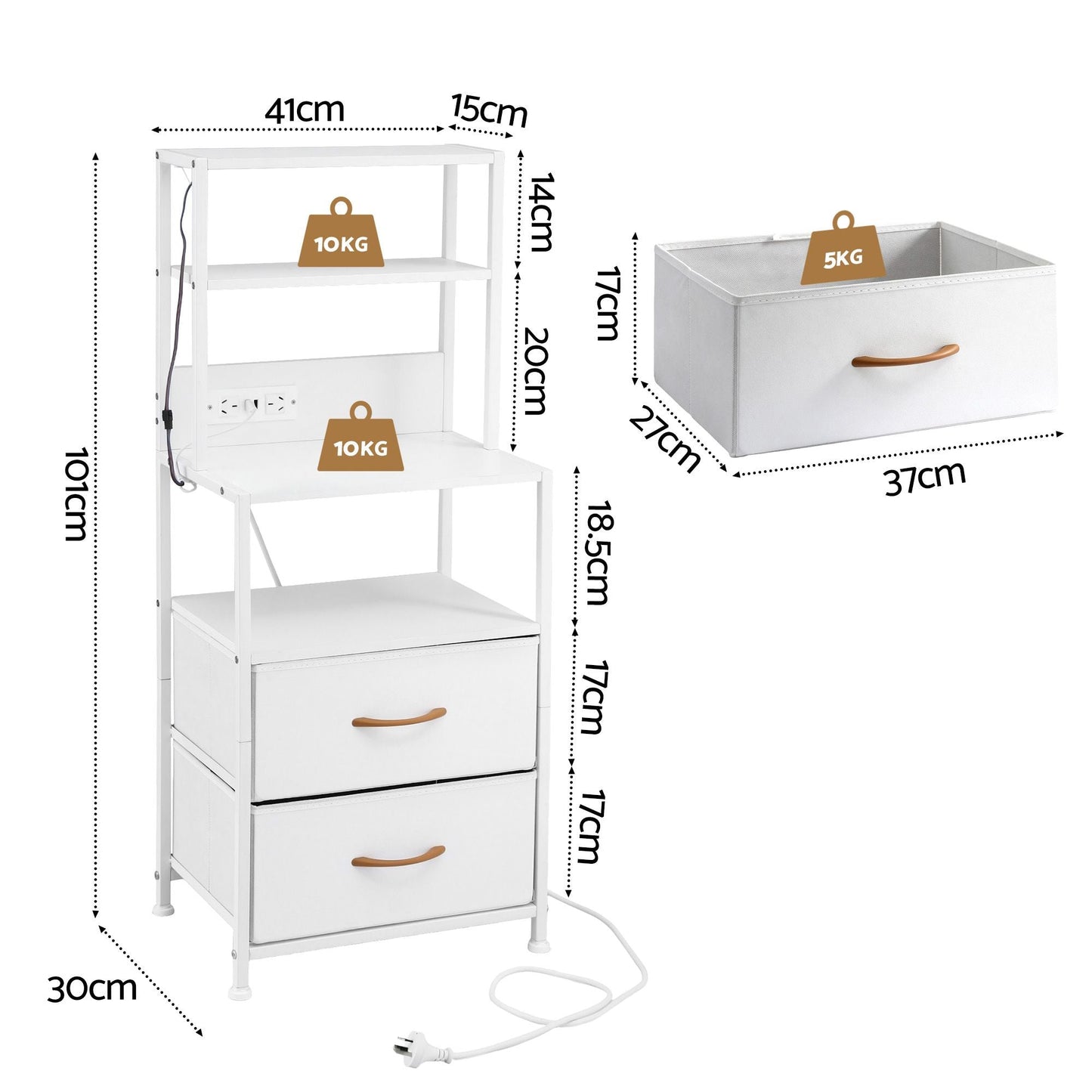 Bedside Table Nightstand Charging Station Drawers LED | Home & Living - 3