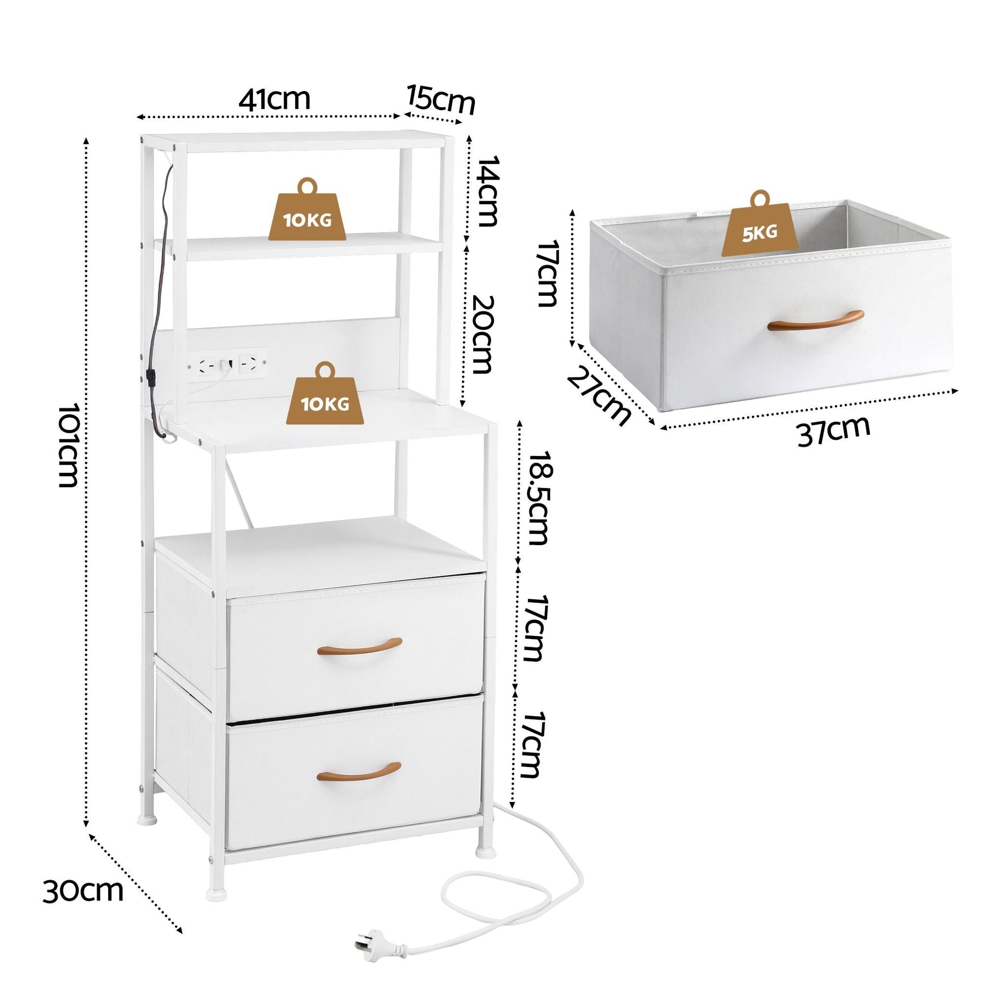 Bedside Table Nightstand Charging Station Drawers LED | Home & Living - 3