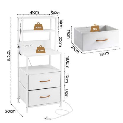 Bedside Table Nightstand Charging Station Drawers LED | Home & Living - 3