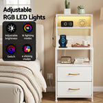 Bedside Table Nightstand Charging Station Drawers LED | Home & Living