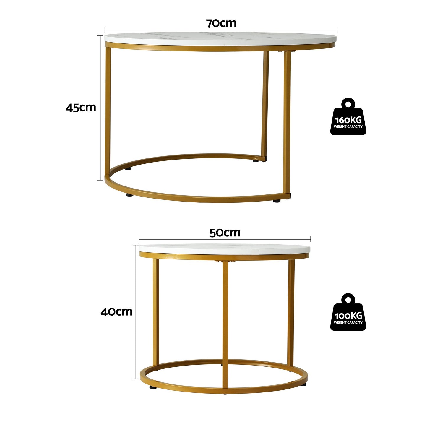 Marble Effect Nesting Coffee Tables Round White Gold | HomeA - 3