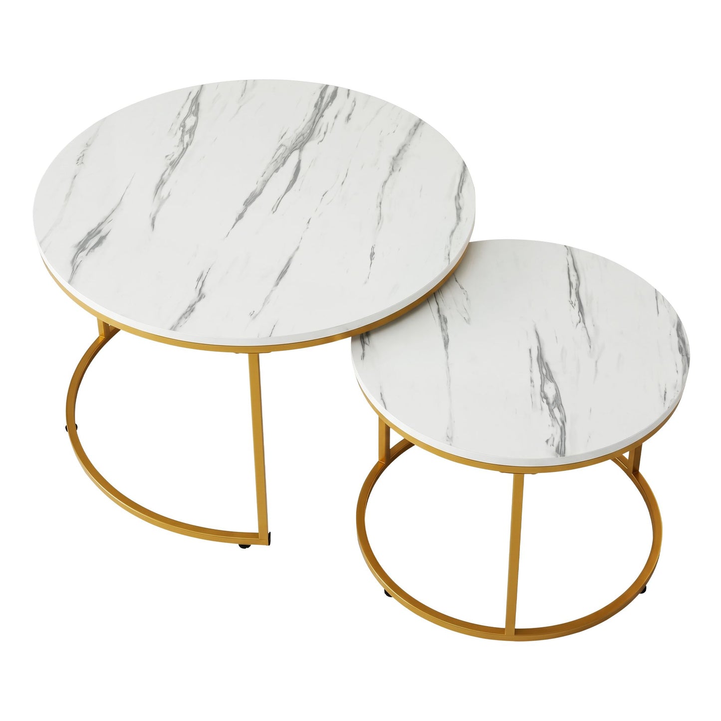 Marble Effect Nesting Coffee Tables Round White Gold | HomeA - 4