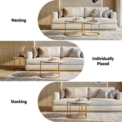 Marble Effect Nesting Coffee Tables Round White Gold | HomeA - 6
