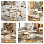 Marble Effect Nesting Coffee Tables Round White Gold | HomeA