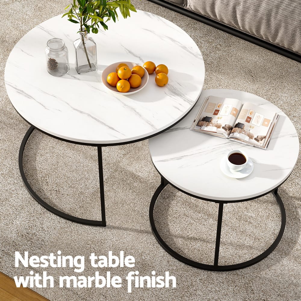Marble Coffee Table Set Compact 70x70x45cm