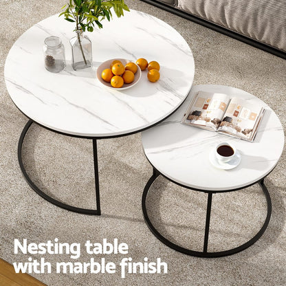 Marble Coffee Table Set Compact 70x70x45cm