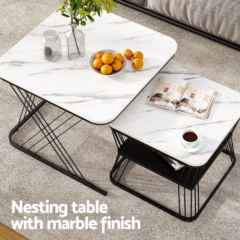Marble Coffee Table Set Compact 60x60x44cm