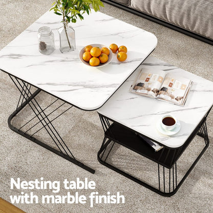 Marble Coffee Table Set Compact 60x60x44cm