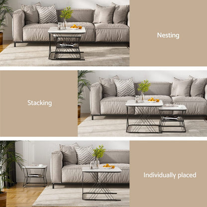 Marble Coffee Table Set Compact 60x60x44cm