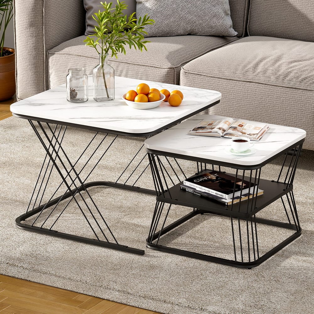 Marble Coffee Table Set Compact 60x60x44cm