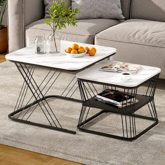 Marble Coffee Table Set Compact 60x60x44cm