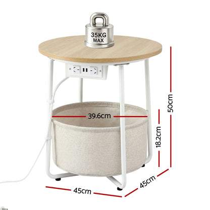 Round Side Table Charging Station Storage Basket | Home & Living - 2