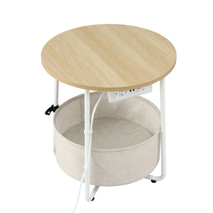 Round Side Table Charging Station Storage Basket | Home & Living - 3