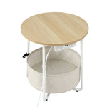 Round Side Table Charging Station Storage Basket | Home & Living