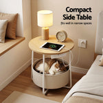 Round Side Table Charging Station Storage Basket | Home & Living