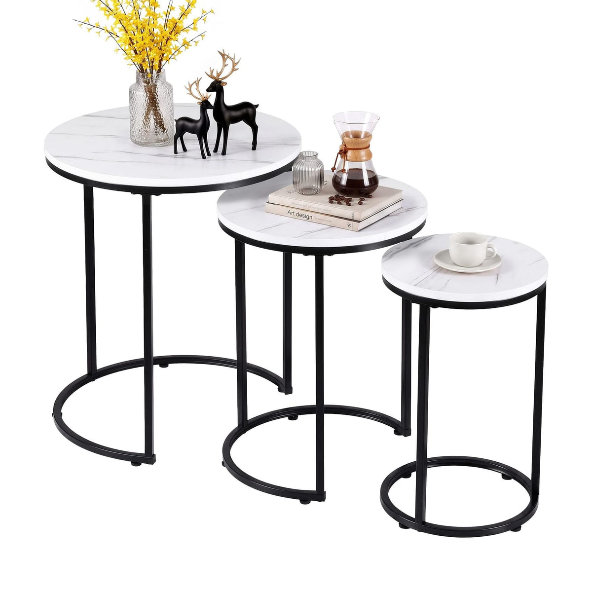 Round Marble Coffee Table Set 50x59cm