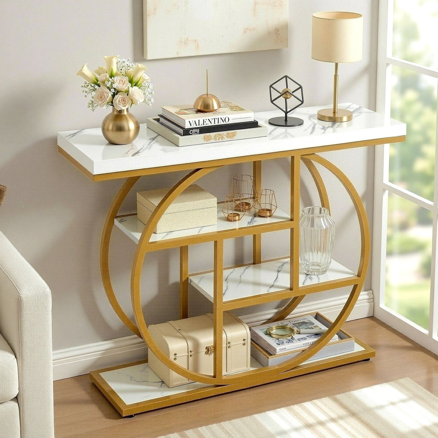Marble Effect Console Table 4 Tier White Gold | Home & Living