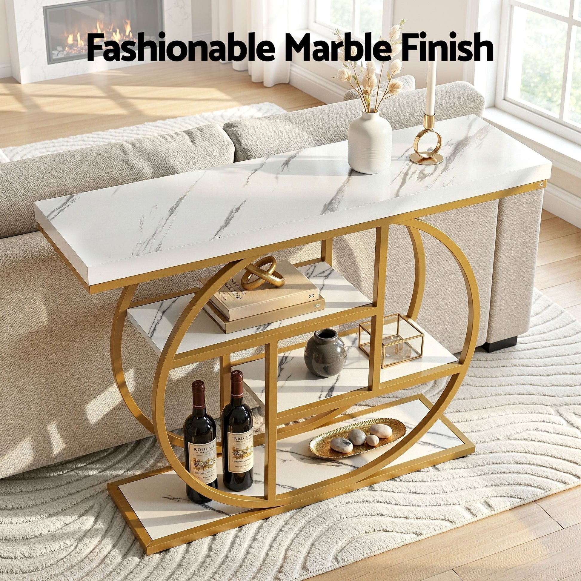 Marble Effect Console Table 4 Tier White Gold | Home & Living - 5