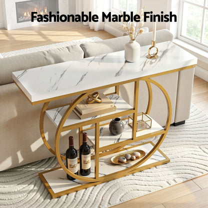 Marble Effect Console Table 4 Tier White Gold | Home & Living - 5